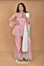 Morchari Women And Hand Embroidery Palazzo Set-Peach
