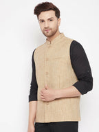 Even Apparels Beige Linen Men Woven Nehru Jacket LN719 - Distacart