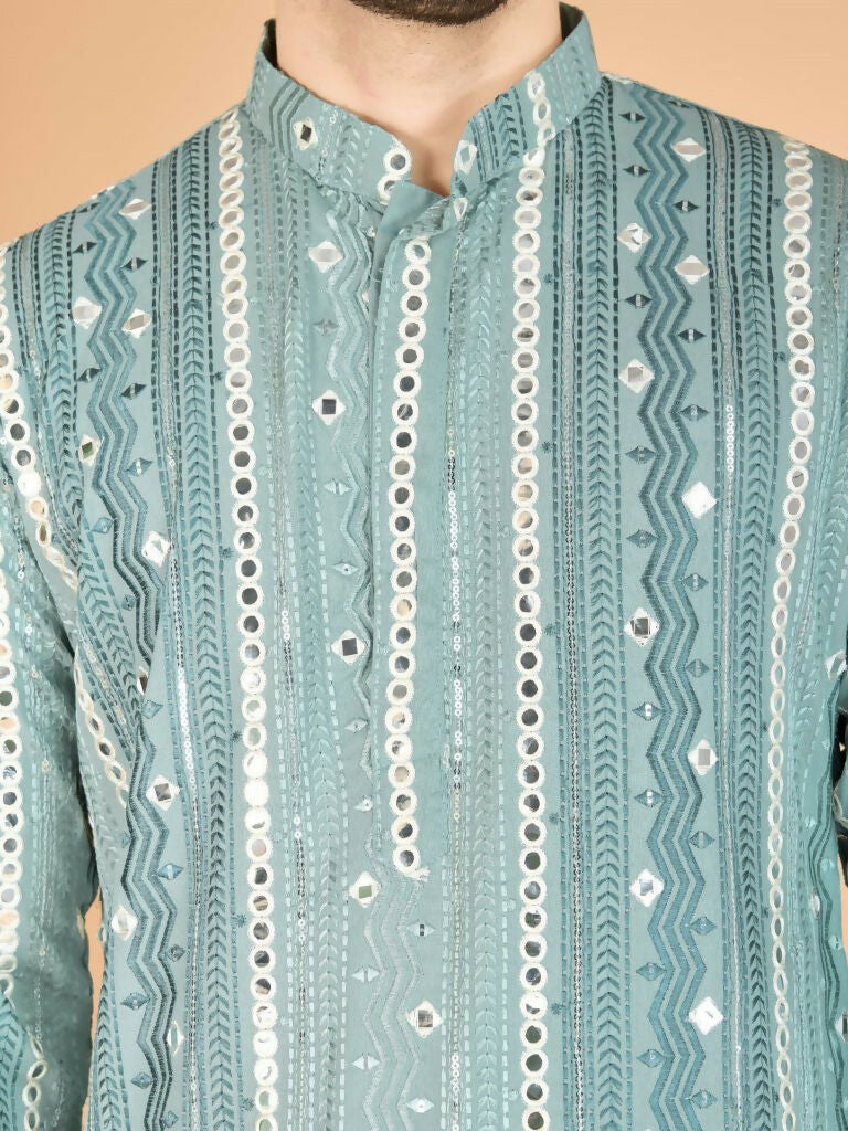 Vastranavya Pista Exclusive Festival Wear Pure Viscose Rayon Sequence & Foil Mirror Heavy Embroidered Work Kurta