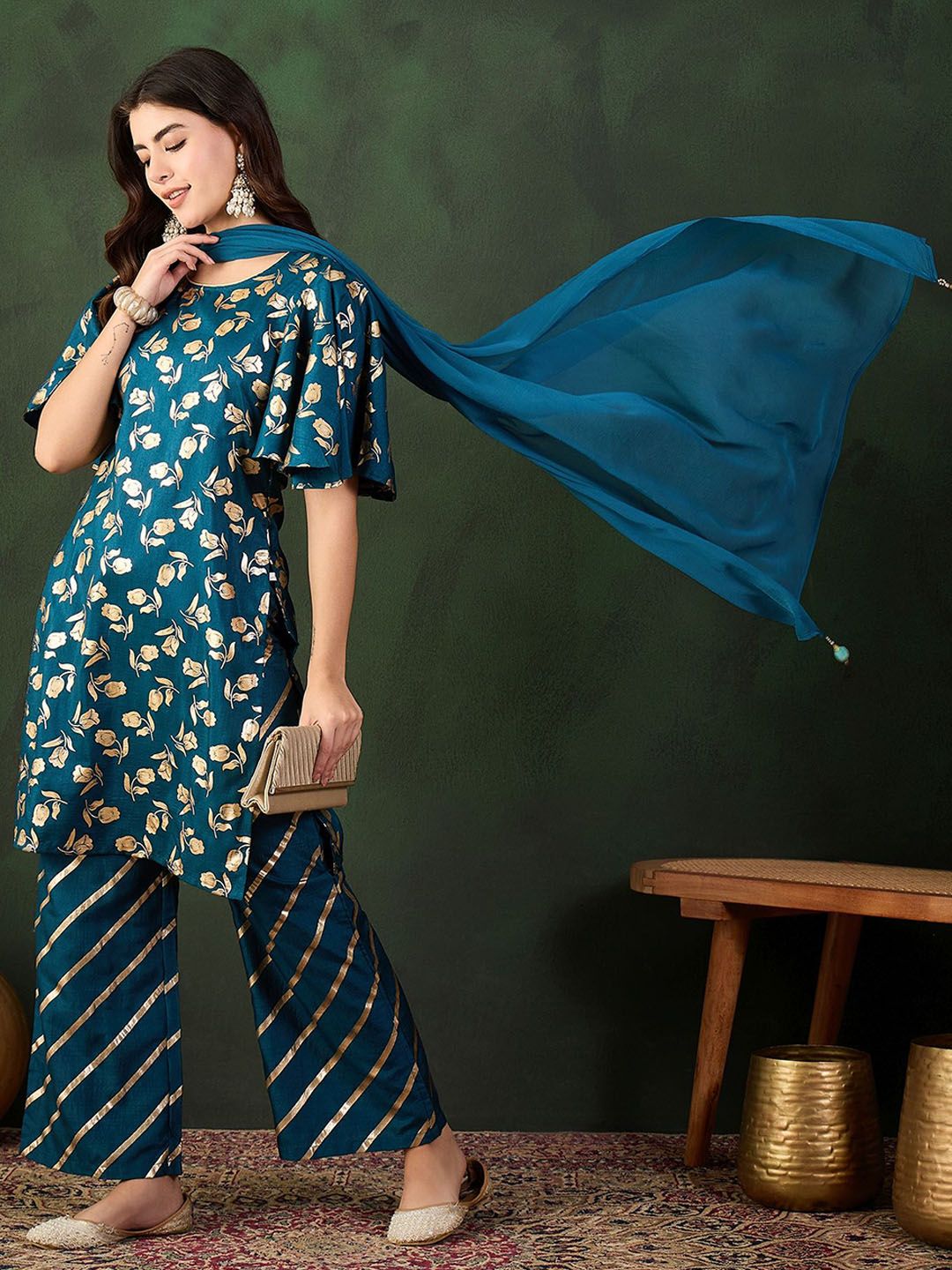 Sangria Embroidered Kurta & Palazzo With Dupatta