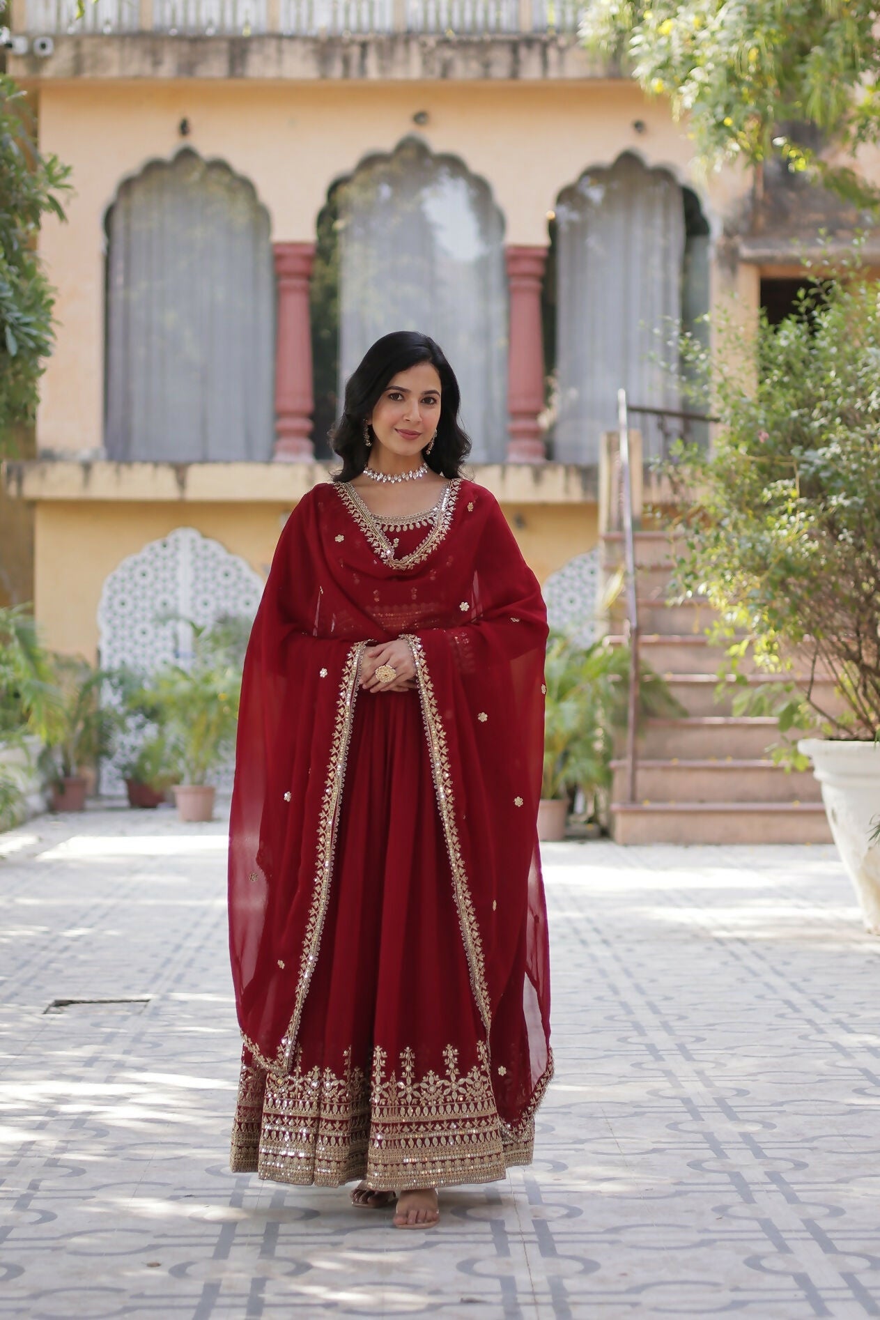 Joban Fashion Maroon Georgette Sequence Embroidery Work Kurta Set - Distacart