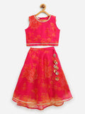 Ahalyaa Pink Organza Digital Print Kids Lehenga Choli For Girls