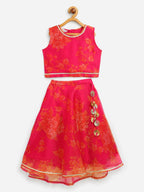 Ahalyaa Pink Organza Digital Print Kids Lehenga Choli For Girls