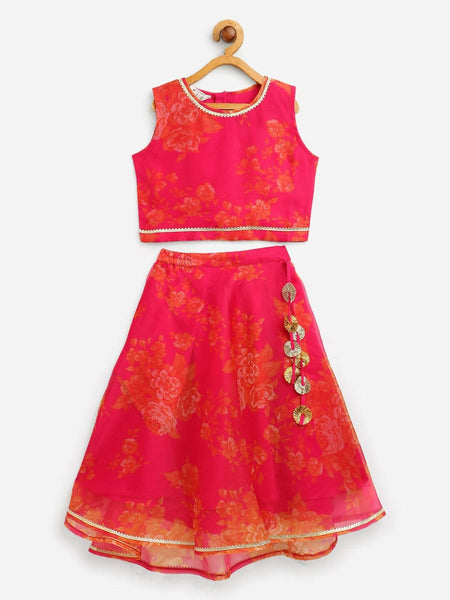 Ahalyaa Pink Organza Digital Print Kids Lehenga Choli For Girls