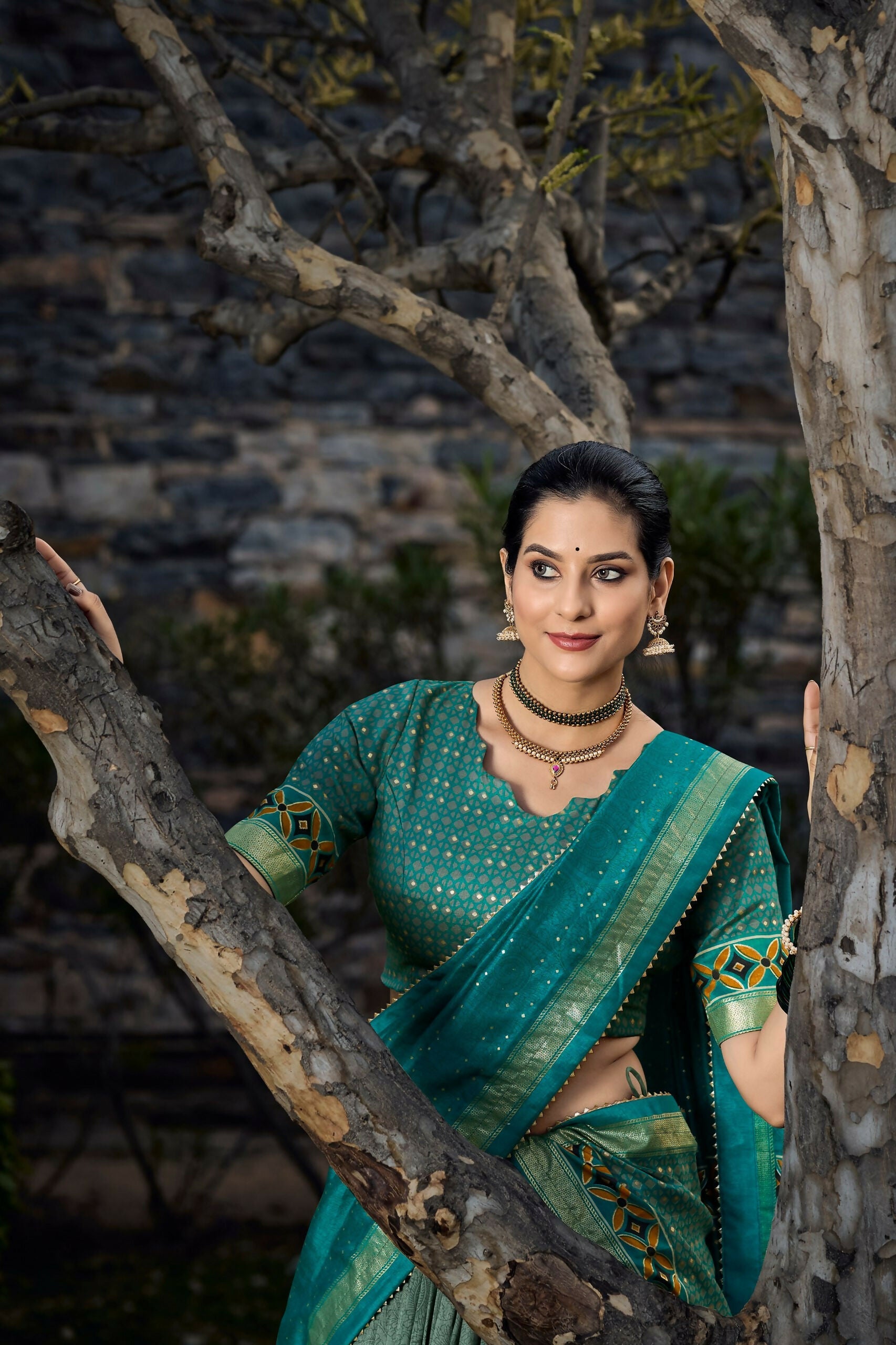 Vastranavya Floral Print With Foil Print Tussar Silk Lehenga With Unstitched Blouse - Sea Green