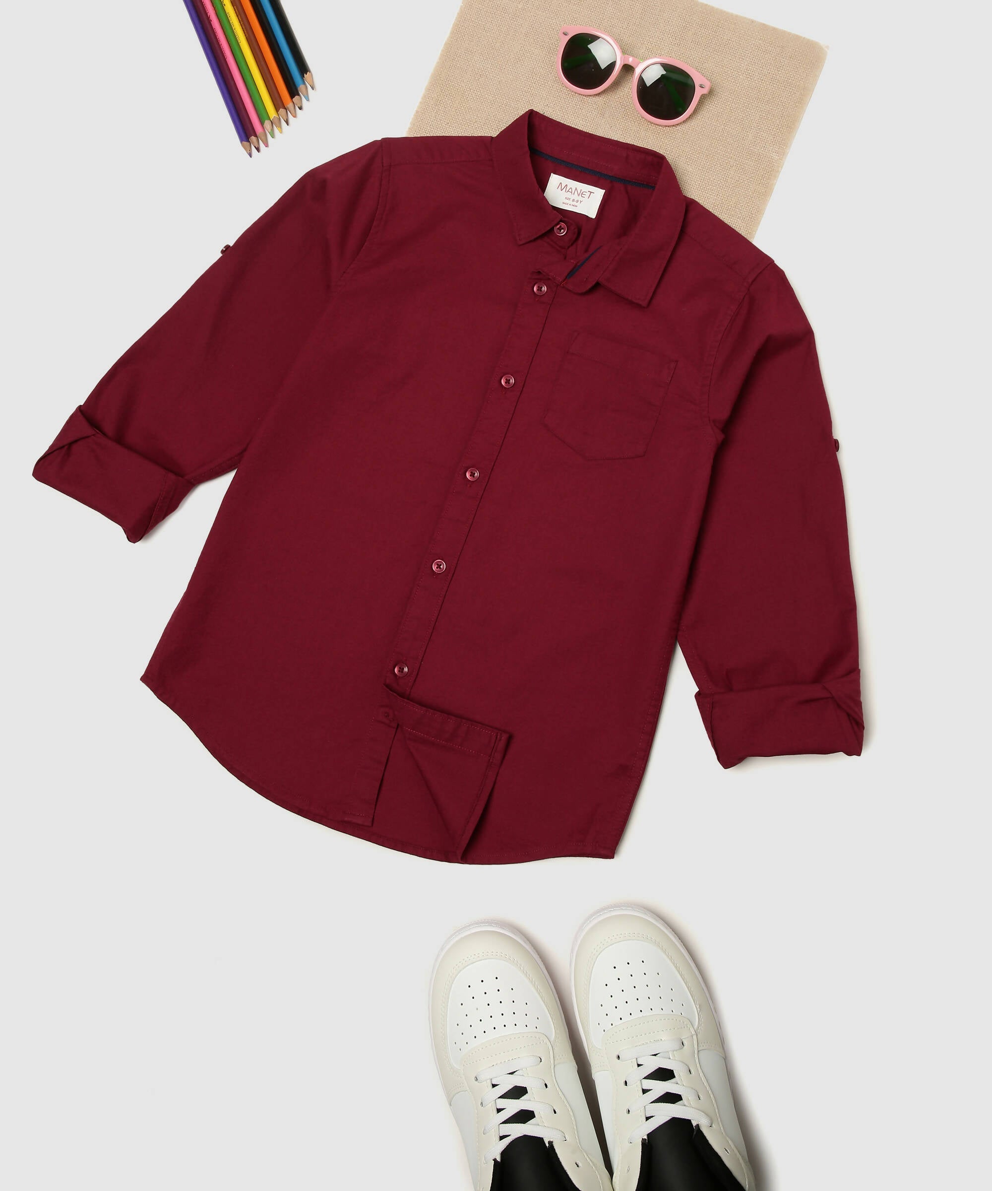 Manet Boys Full Sleeves Solid Shirt - Maroon