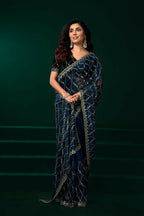Joban Fashion Navy Blue Net Party Wear Sarees - Distacart