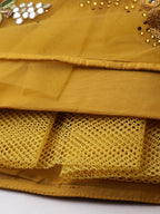 House of Panchhi Mustard Net Semi stitched Coding, Sequins & Saroski Stone Work Lehenga Choli