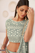 Eilara Women'S Eilara Women'S Green Butterfly Net Embroidered Thread Work Party Wear Lehenga Choli
