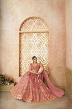 Kesar Fab Pink Banarasi Silk Embroidered Lehenga