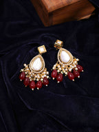 Ruby Raang Gold Polished Kundan Earrings With Maroon Stones - Distacart