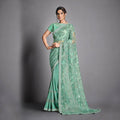 Aqua Green Lycra, Net Raw Silk Sequins Embroidery Saree - Norita Eileen