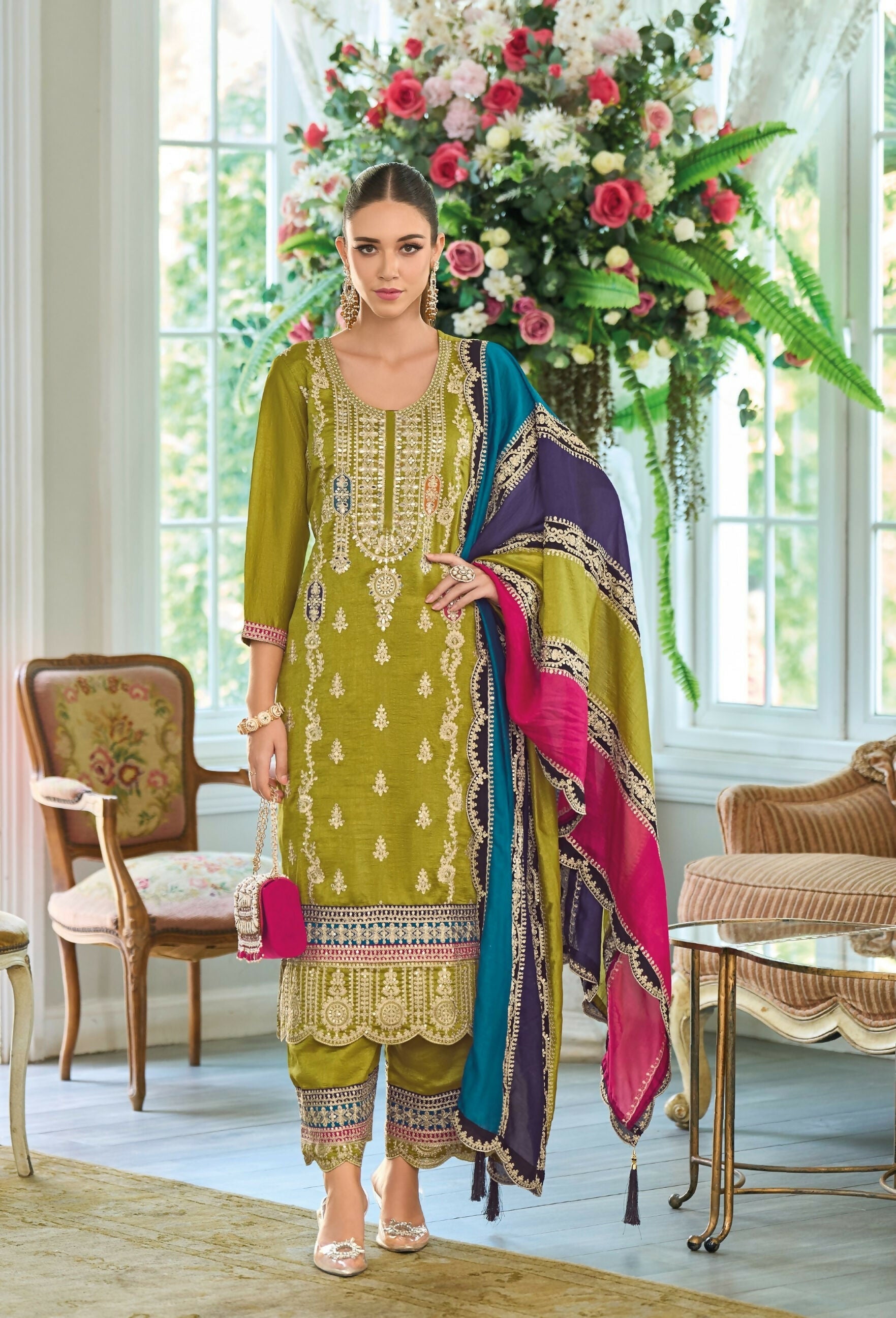 Anaita Green Premium Embroidered Chinon Stitched Salwar Suit - Distacart
