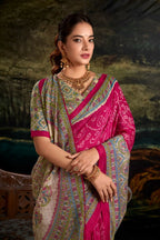 Vastranavya Pink Silk Madhubani & Bandhej Fusion Print Saree with Unstitched Blouse