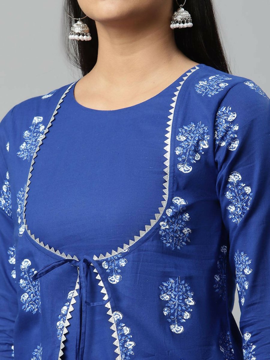 Ahalyaa Womens Beautiful Royal Blue Pure Cotton Printed Kurtas - Distacart