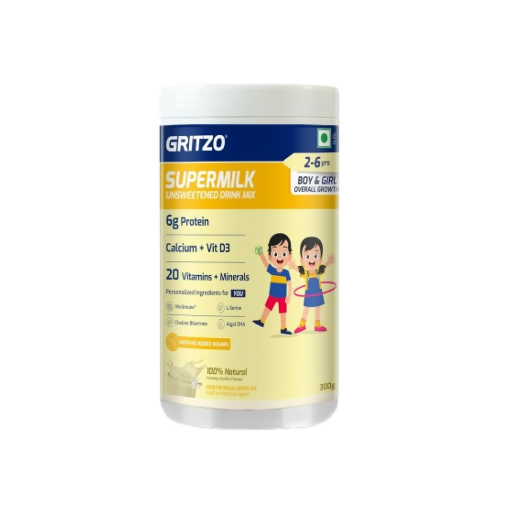Gritzo SuperMilk Growth+ (Formerly Height+) Unsweetened Drink Mix (13+y Girls), 13g Protein Powder - Creamy Vanilla