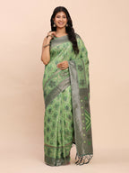 Shree Shyam Fashion Linen Cotton Green Saree - Distacart