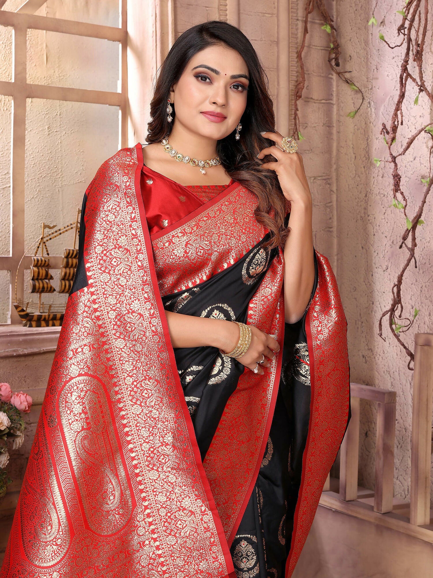 Joban Fashion Black Banarasi Soft Silk Woven Saree - Distacart