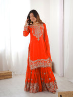 Lehenga Mart Designer Sharara Suit With Kurta, Sharara, Dupatta For Women-Orange - Distacart