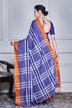 Morchari Sky Blue Cotton Handloom Mirror Work Saree Unstitched Blouse - Distacart