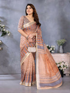PR Fashion Brown Handloom Linen Cotton Saree