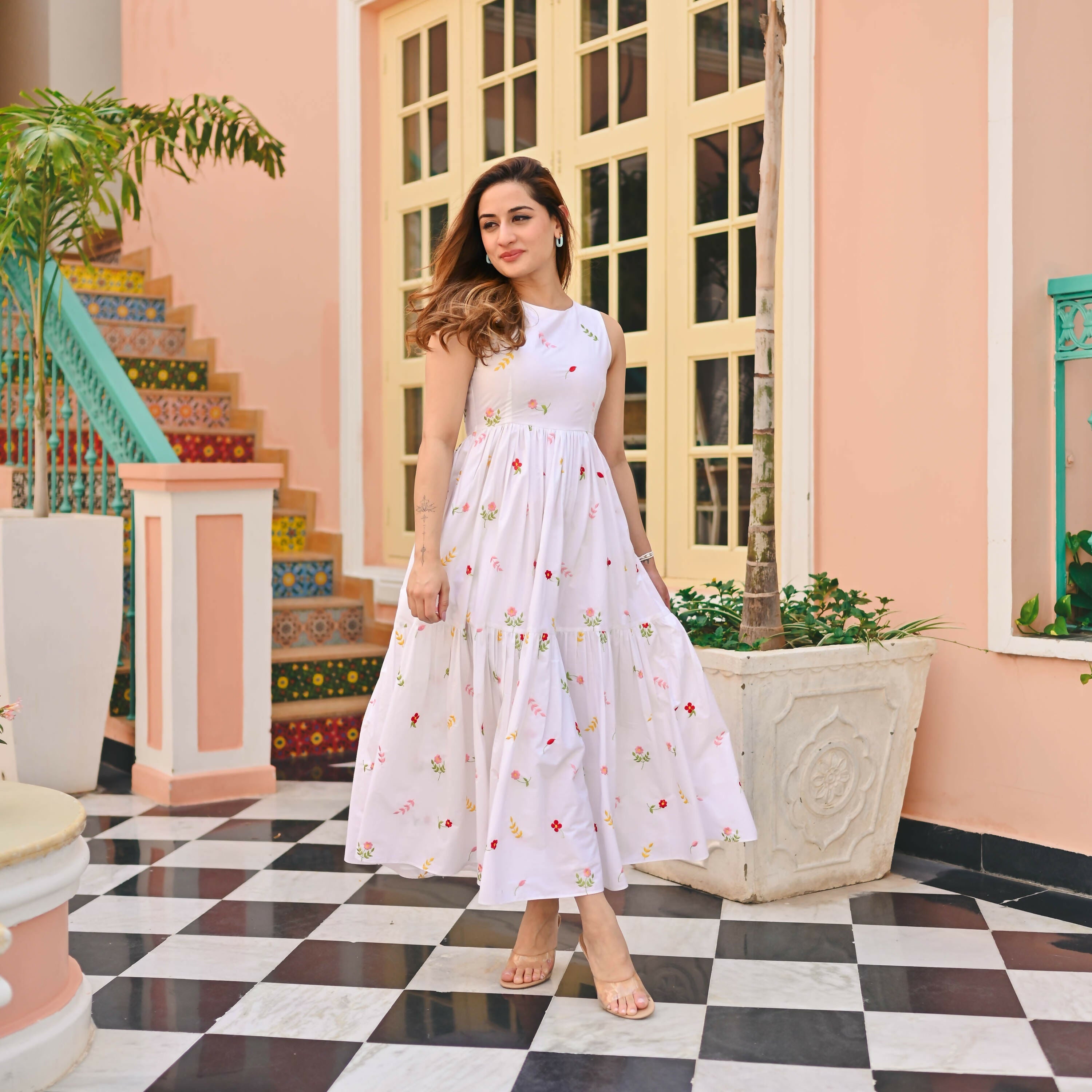 The52 Women's Gorgeous Thread work Cotton Rayon Fabric Flared Dress - Distacart