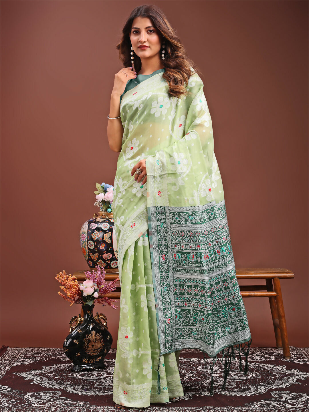 Shree Shyam Fashion Anaya Light Green Linen Cotton Saree