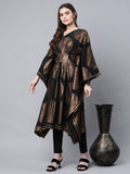 Ahalyaa Women Black Crepe Copper Foil Printed Flared Sleeve Kaftan Kurta - Distacart