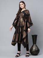 Ahalyaa Women Black Crepe Copper Foil Printed Flared Sleeve Kaftan Kurta - Distacart