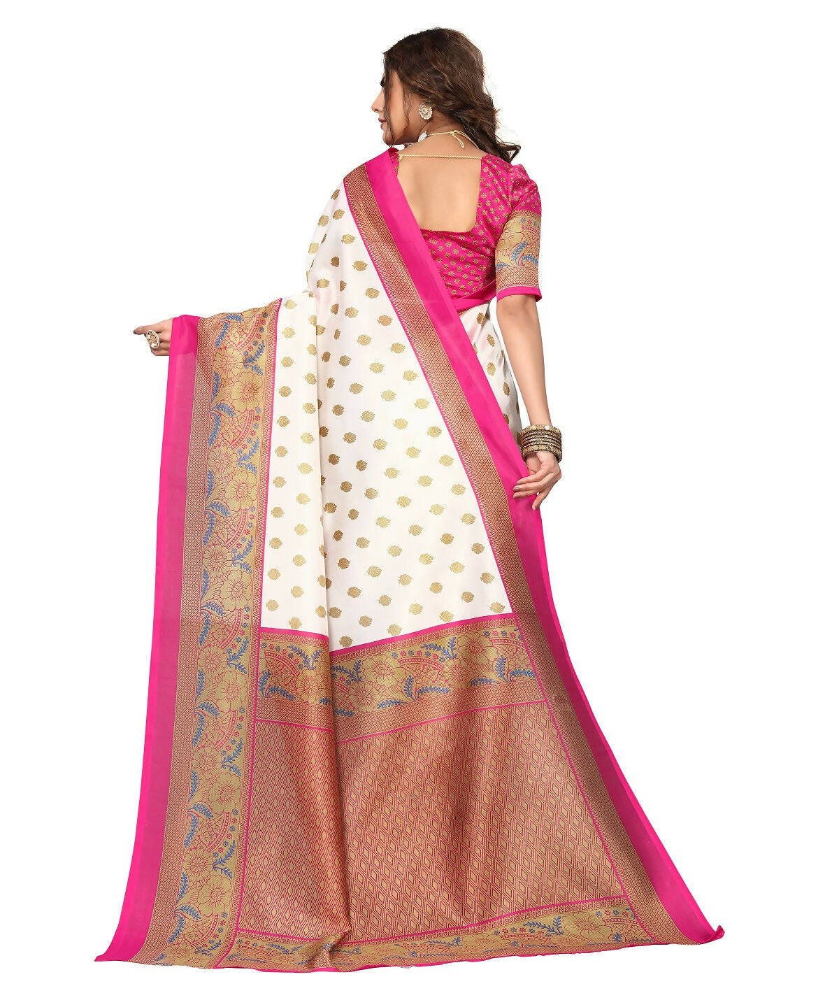 Vamika white & pink Printed Art Silk Saree