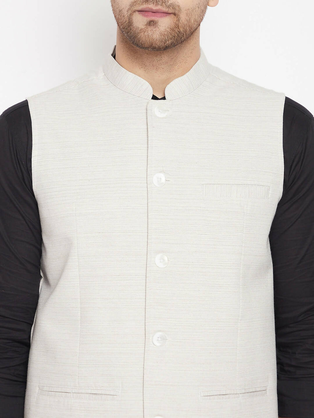 Even Apparels Cream Merino Men Woven Nehru Jacket BF504 - Distacart