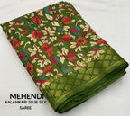 Mehndi Slub Silk Printed Saree with Unstitched Blouse - Hiral Fashion