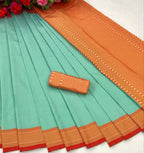 DEIANA'S Beautiful Designer Golden zari Soft Lichi Silk Saree - Sky Blue