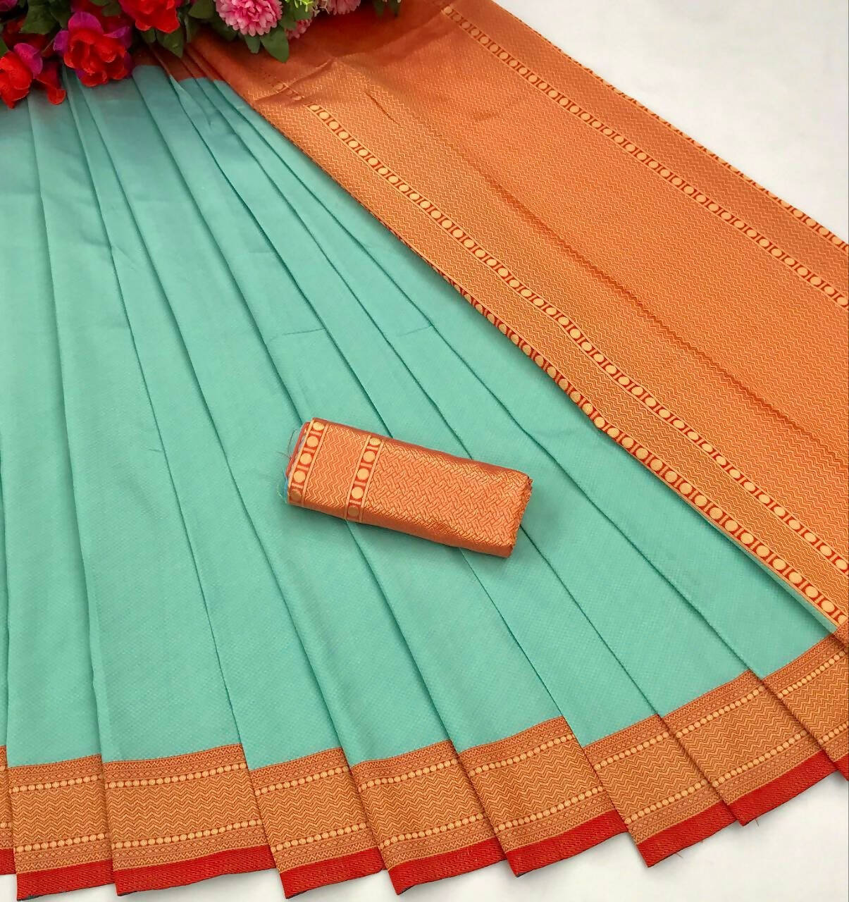 DEIANA'S Beautiful Designer Golden zari Soft Lichi Silk Saree - Sky Blue