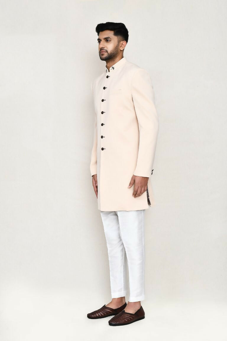 Joban Fashion Cream Colored Terry Rayon Fabric Indo Western With Straight Fit Pant