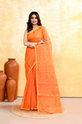 Piyari Fashion Women's Orange Embellished Cotton Blend Jamdani Saree - Distacart