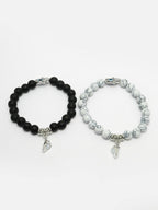 NVR Men & Women Set of 2 Black & White Marbel Crystal Bracelet - Distacart