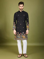 Vastranavya Black Exclusive Festival Wear Cotton Sequence Embroidered & Thread Work Kurta