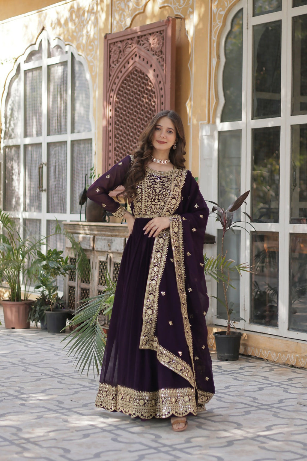 Joban Fashion Wine Georgette Sequence Embroidery Work Kurta Set - Distacart