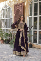 Joban Fashion Wine Georgette Sequence Embroidery Work Kurta Set - Distacart