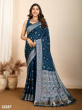 Teal Blue Soft Silk Woven Meenakari Designer Saree - Vedanti