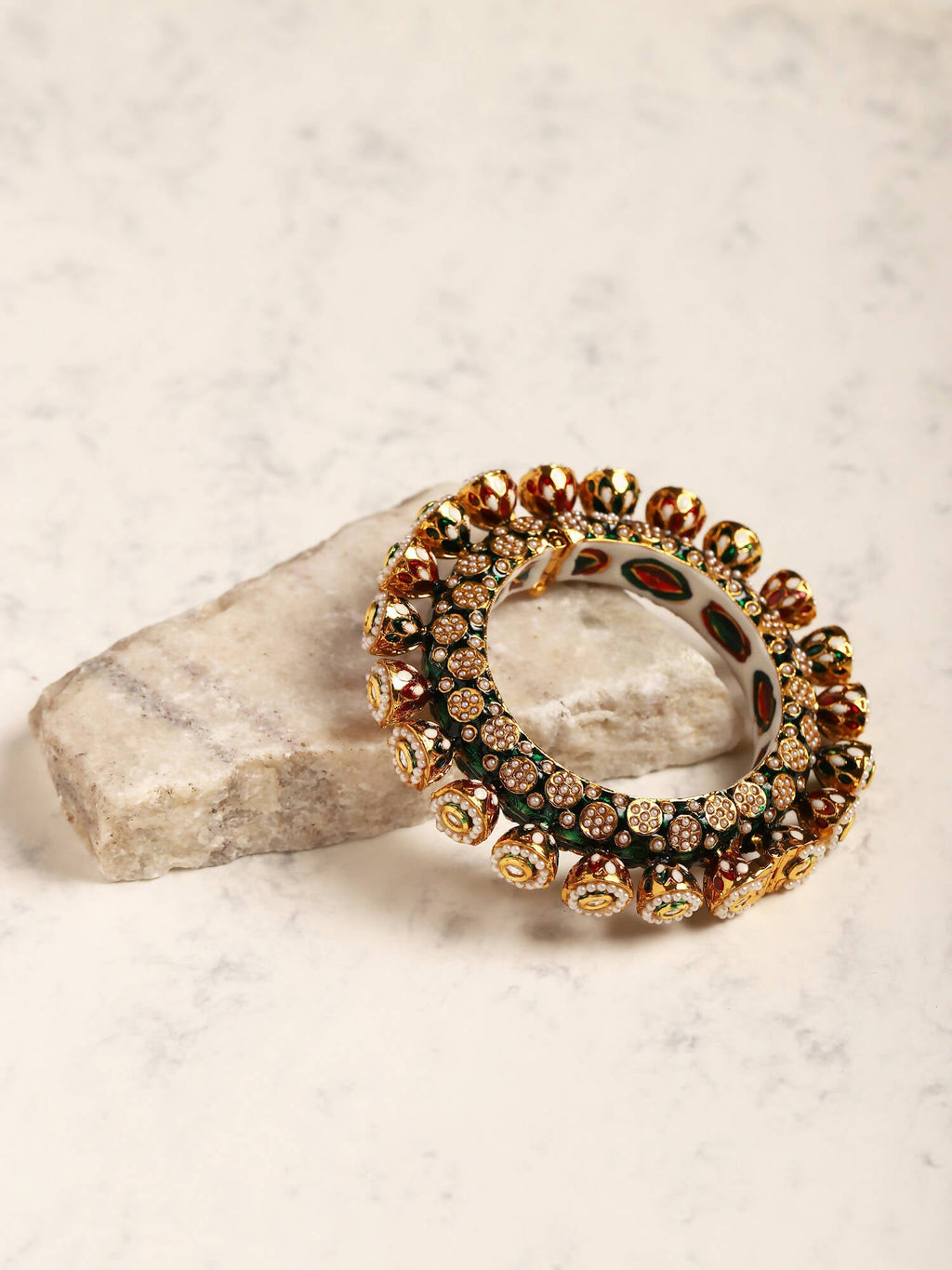 Gold-Plated Green Navratan Meenakari Bangle - Ruby Raang - Distacart