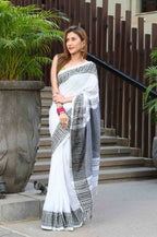 Beatitude White Cotton Jacquard Border Tangail Handloom Saree