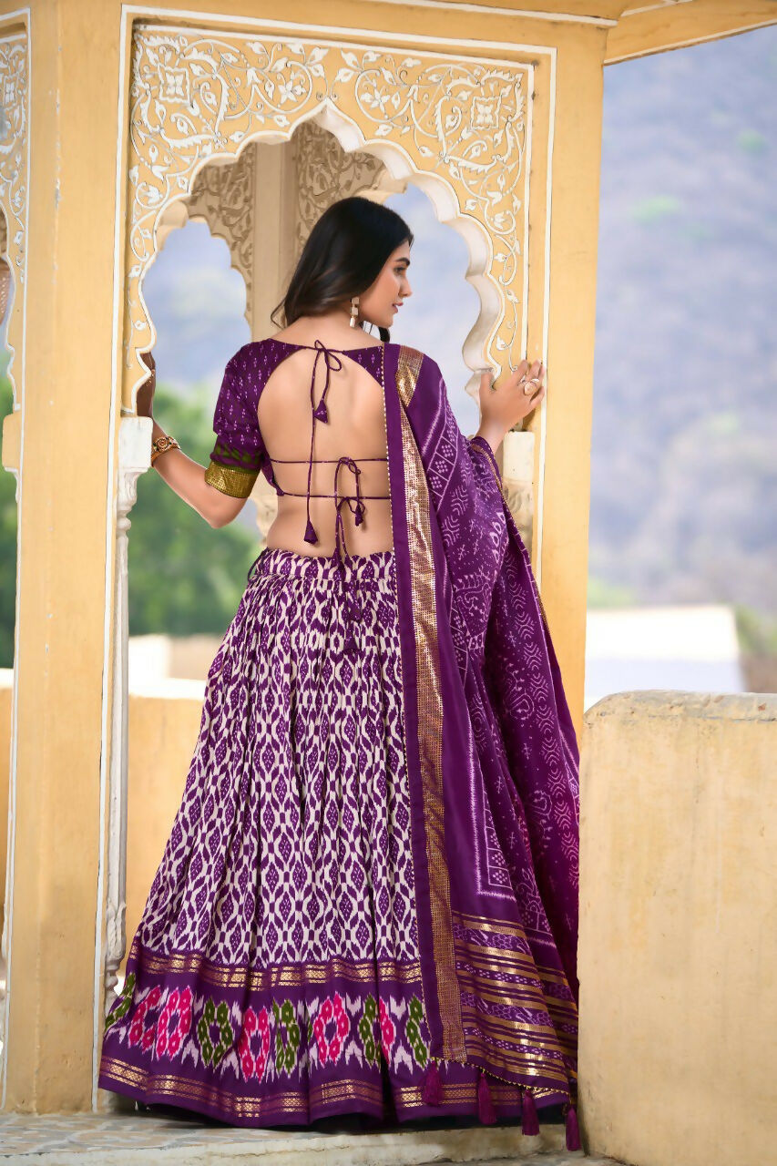 Vastranavya Designer Ikkat Print With Foil Work Lehenga Choli - Purple