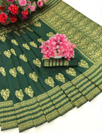 DEIANA'S Beautiful Designer Golden zari Soft Lichi Silk Saree - Green