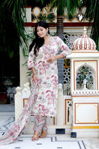 Miravan Women's Cotton Light Pink Scenic Birds And Leaf Straight Pakistani Style Suit Set