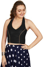 Aastha Fashion Women's Women's Black Velvet Solid Readymade Blouse
