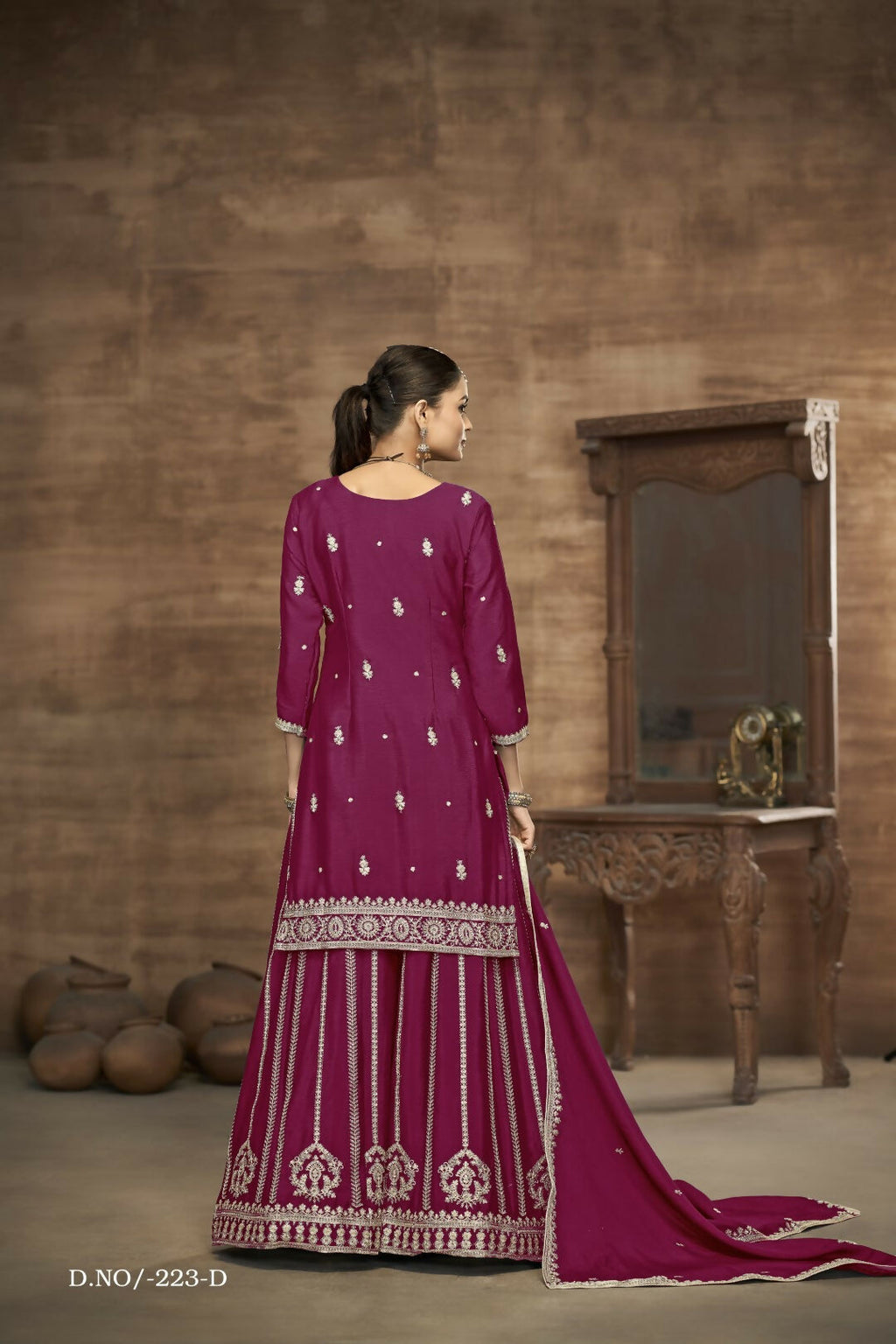 Anaita Wine Chinon Silk Embroidered Stitched Sharara Suit - Distacart
