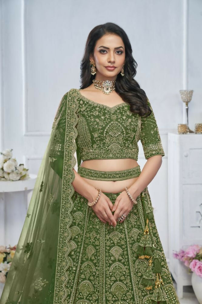 Kesar Fab Green Net Hand_Woven Lehenga
