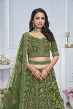 Kesar Fab Green Net Hand_Woven Lehenga